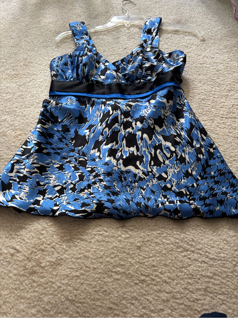 BCX medium size Blue & Black Printed Satin Tank Top Medium